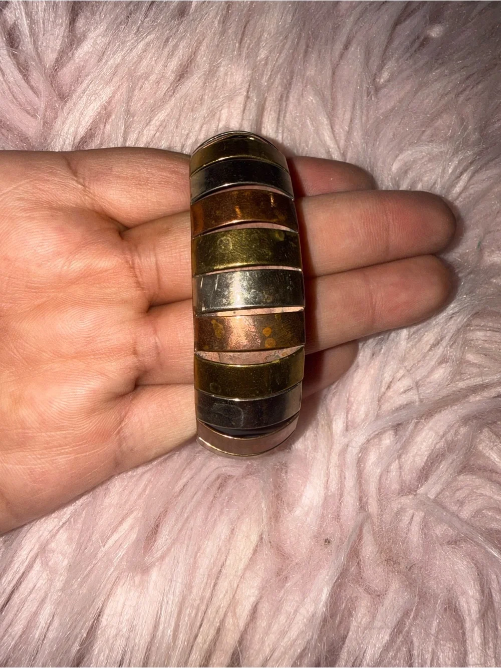 Three tone bracelet.. real copper Gold Tone Segment Bangle Bracelet